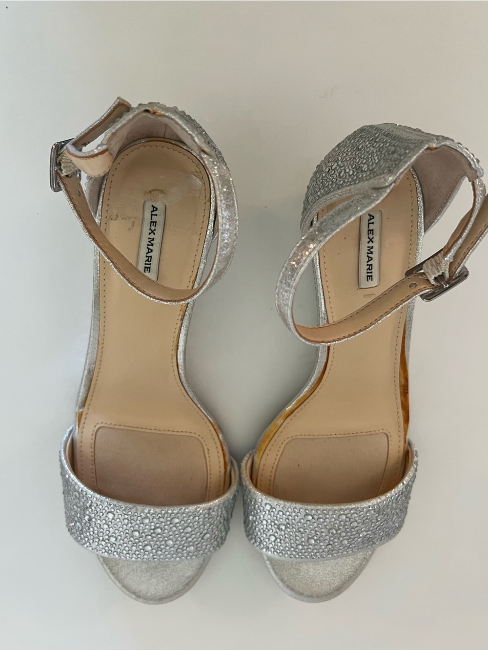 Alex Marie Silver Crystal Ankle-Strap Dressy Heels Size 7